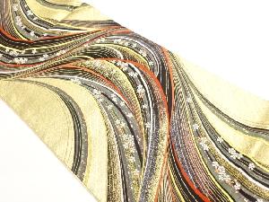 曲線に小花模様織出し袋帯